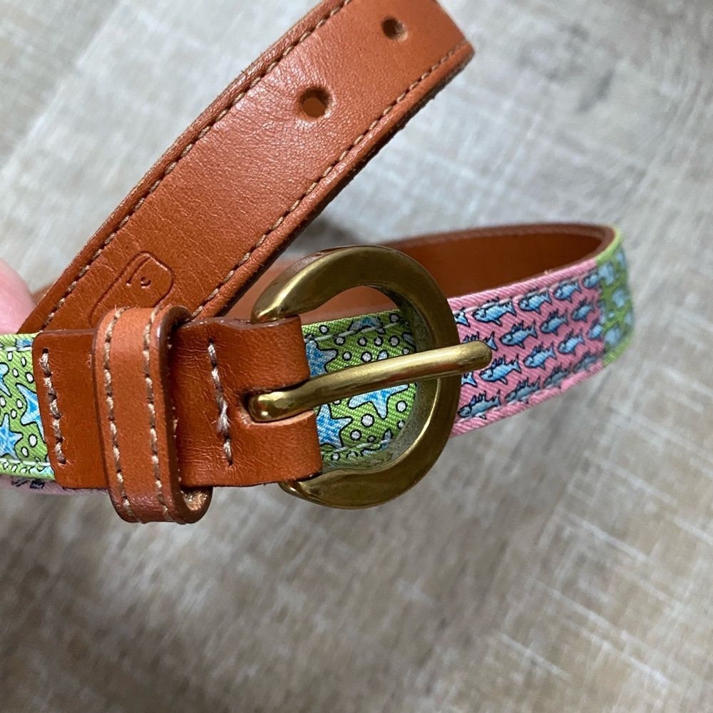 Vineyard Vines Patchwork Silk Leather Buckle Belt… - image 2